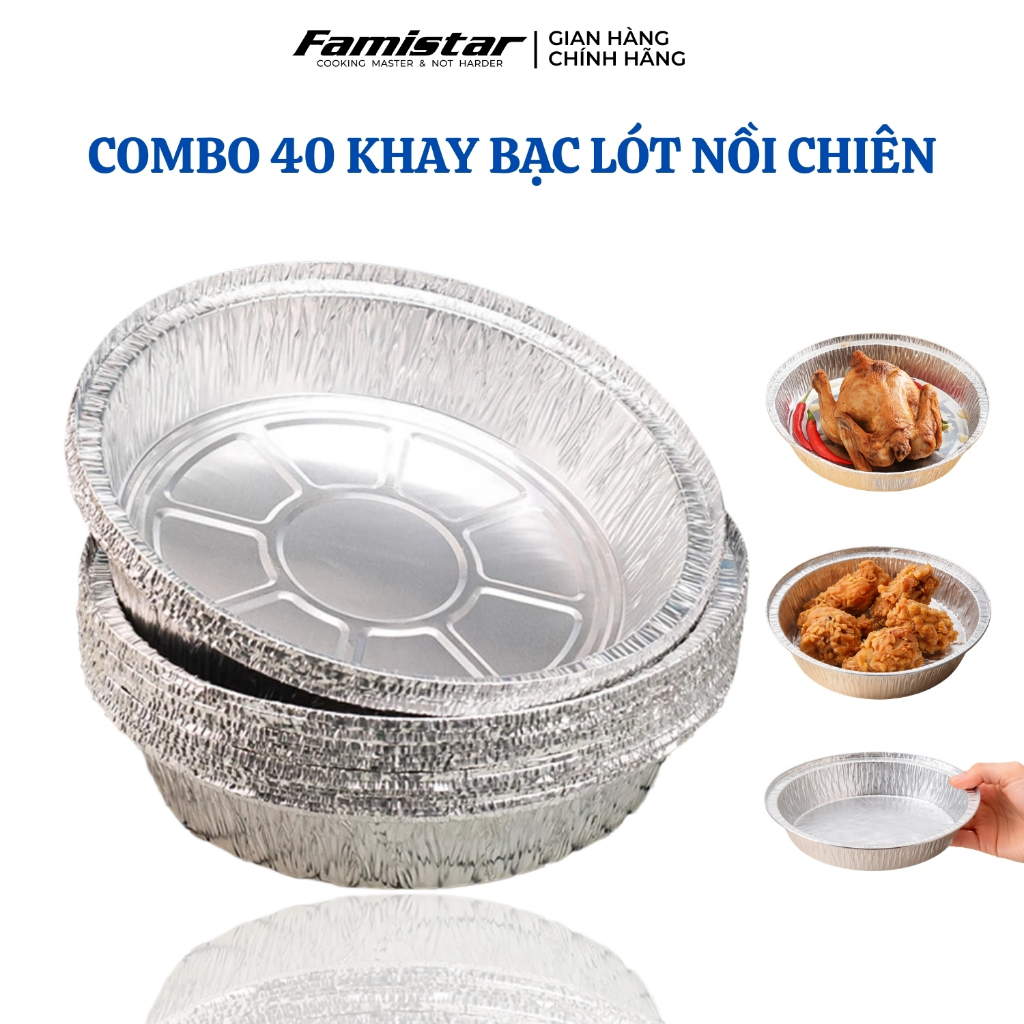 Combo 40 khay bạc lót nồi chiên không dầu FAMISTAR, khay giấy bạc, khay nồi chiên không dầu GB