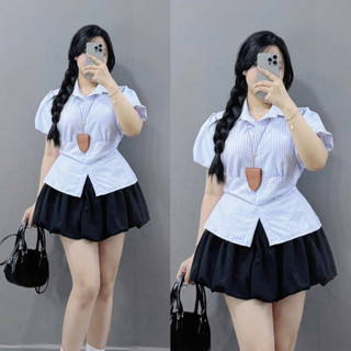 Áo Sơ Mi Bigsize Nữ Tay Phồng Có Dây Buộc Eo Tôn Dáng Dễ Thương Cho Chubby SM189