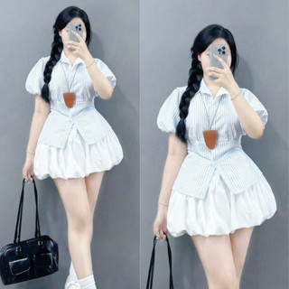 Áo Sơ Mi Bigsize Nữ Tay Phồng Có Dây Buộc Eo Tôn Dáng Dễ Thương Cho Chubby SM189
