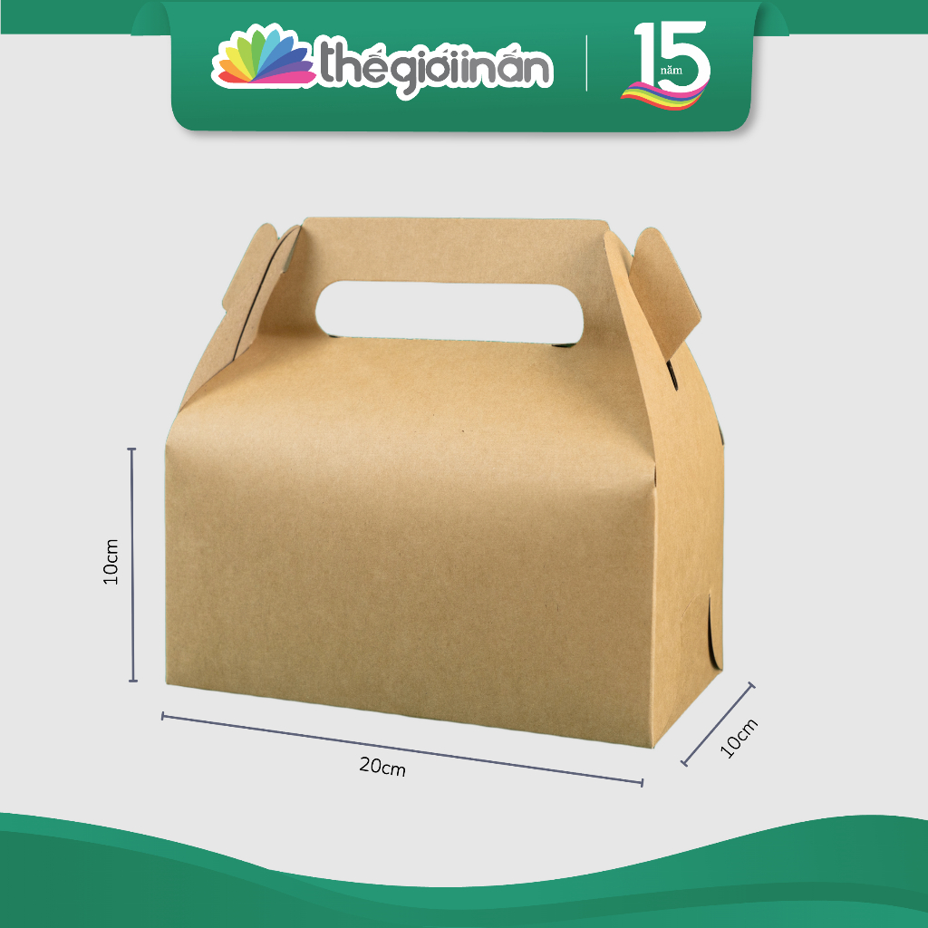 [Combo 10] Hộp Giấy Kraft Có Quai Xách (10X20X10CM), Dáng Gài, Dày Dặn Đựng Bánh Kẹo, Đồ Ăn Cho Các Hàng Quán