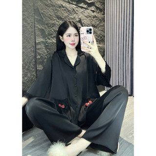 Đồ Bộ Pijama Lụa LaTin Tơ Tằm Tay Lỡ Thiết Kế Nữ (Có Túi Quần 45kg-65kg)