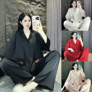 Đồ Bộ Pijama Lụa LaTin Tơ Tằm Tay Lỡ Thiết Kế Nữ (Có Túi Quần 45kg-65kg)