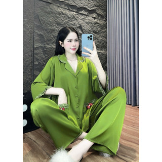 Đồ Bộ Pijama Lụa LaTin Tơ Tằm Tay Lỡ Thiết Kế Nữ (Có Túi Quần 45kg-65kg)