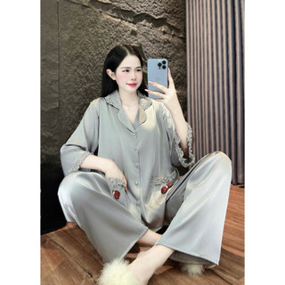 Đồ Bộ Pijama Lụa LaTin Tơ Tằm Tay Lỡ Thiết Kế Nữ (Có Túi Quần 45kg-65kg)