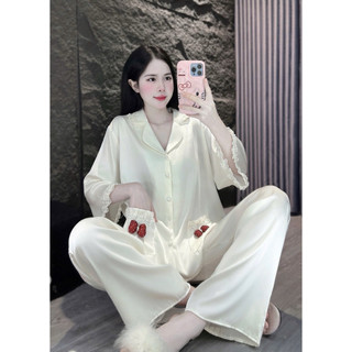 Đồ Bộ Pijama Lụa LaTin Tơ Tằm Tay Lỡ Thiết Kế Nữ (Có Túi Quần 45kg-65kg)