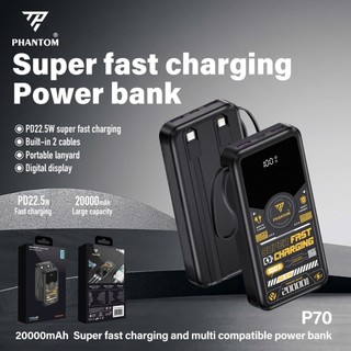 [CÓ 3C / CCC] Dự phòng PHANTOM P70 20000mAh 2 cáp TypeC 20W & LN 2.4A - USB 22.5W cổng typec In/Out