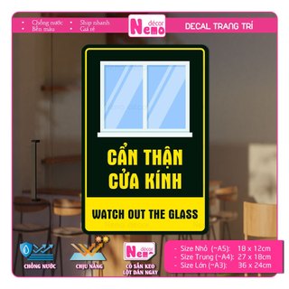 Decal Cẩn Thận Cửa Kính, Biển Dán Thông Báo Nhắc Nhở, Hình Dán Trang Trí Cửa Kính, Tường, Gỗ - Chống Nước.