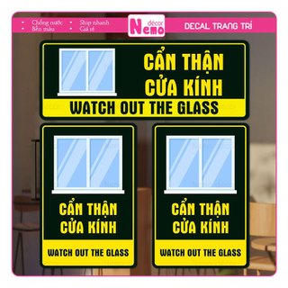 Decal Cẩn Thận Cửa Kính, Biển Dán Thông Báo Nhắc Nhở, Hình Dán Trang Trí Cửa Kính, Tường, Gỗ - Chống Nước.