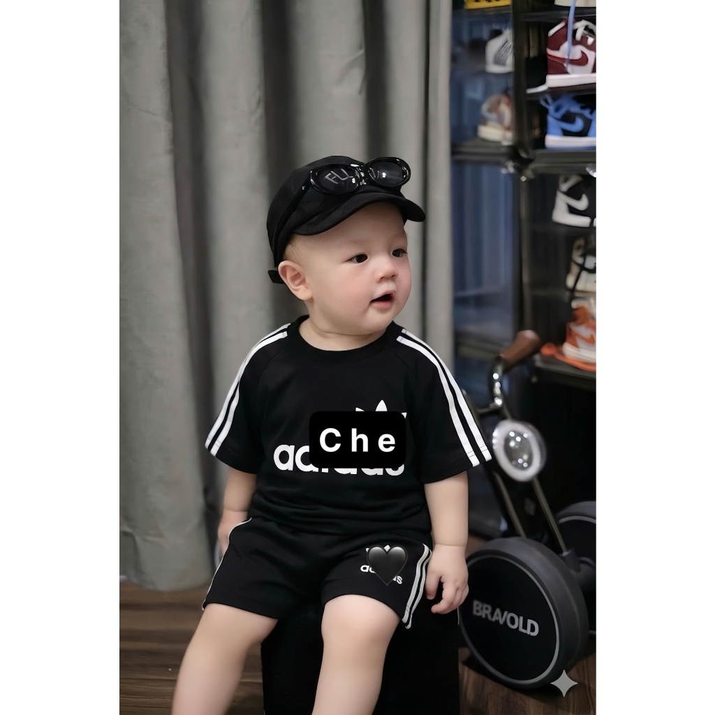 Set Bé Trai Thể Thao Da.s Đen, Bộ Áo Quần Bé Trai Cotton Mềm Mát Cho Bé 7-15kg, Đồ Bé Trai Mùa Hè A08