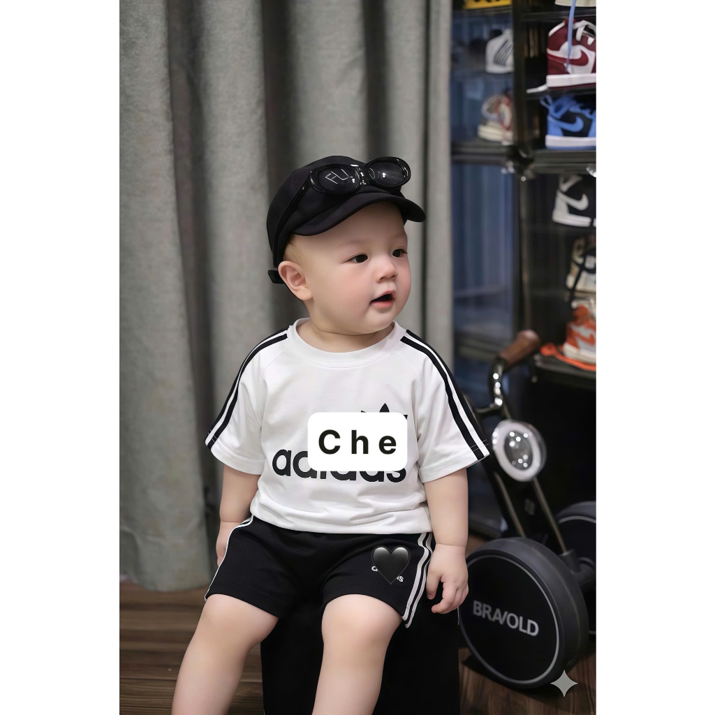 Set Bé Trai Thể Thao Da.s Đen, Bộ Áo Quần Bé Trai Cotton Mềm Mát Cho Bé 7-15kg, Đồ Bé Trai Mùa Hè A08
