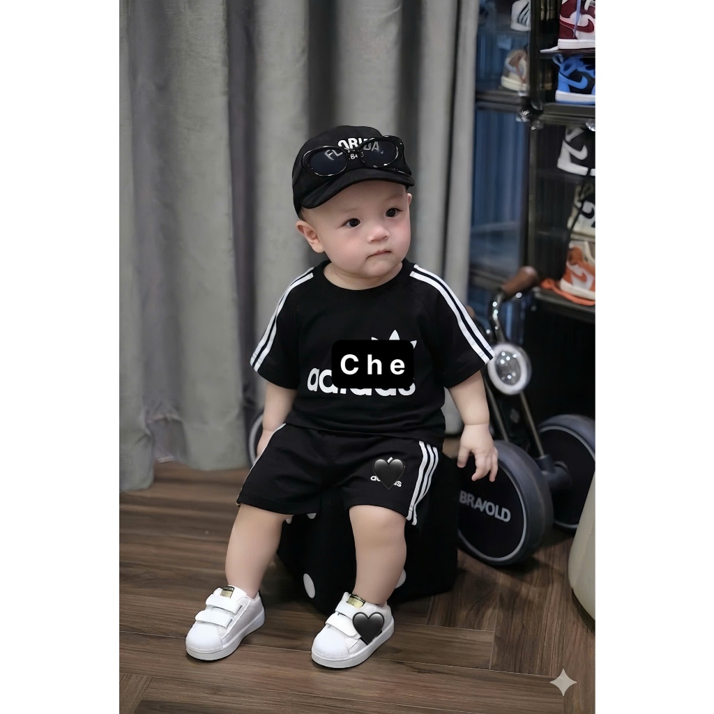 Set Bé Trai Thể Thao Da.s Đen, Bộ Áo Quần Bé Trai Cotton Mềm Mát Cho Bé 7-15kg, Đồ Bé Trai Mùa Hè A08