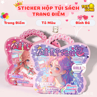 Sticker Trang Điểm Công Chúa 3in1 Cho Bé Gái - Hộp Tô Màu, Đính Đá, Trang Trí DIY Hình Túi Xách Dễ Thương, Quà Tặng Bé