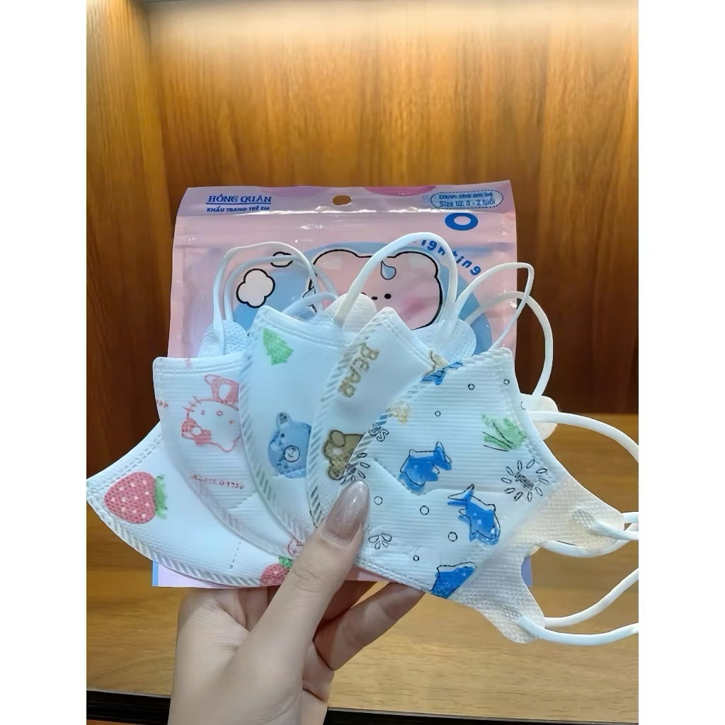 50 Chiếc Khẩu trang 5d cho bé màu trơn 3 size từ 0 đến 9 tuổi mềm mịn ôm mặt