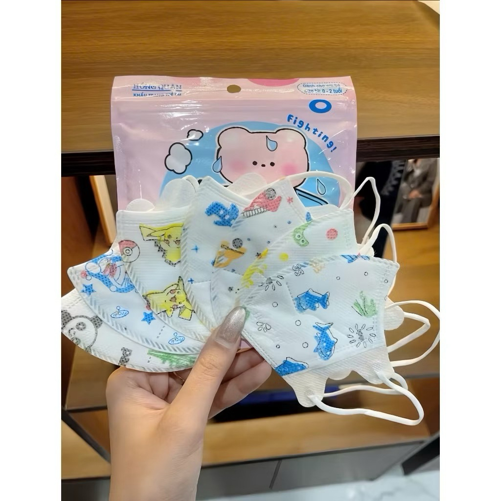 50 Chiếc Khẩu trang 5d cho bé màu trơn 3 size từ 0 đến 9 tuổi mềm mịn ôm mặt