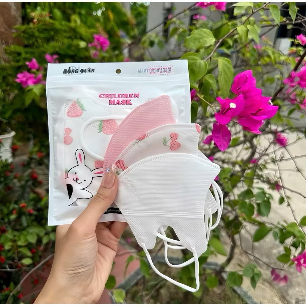 50 Chiếc Khẩu trang 5d cho bé màu trơn 3 size từ 0 đến 9 tuổi mềm mịn ôm mặt