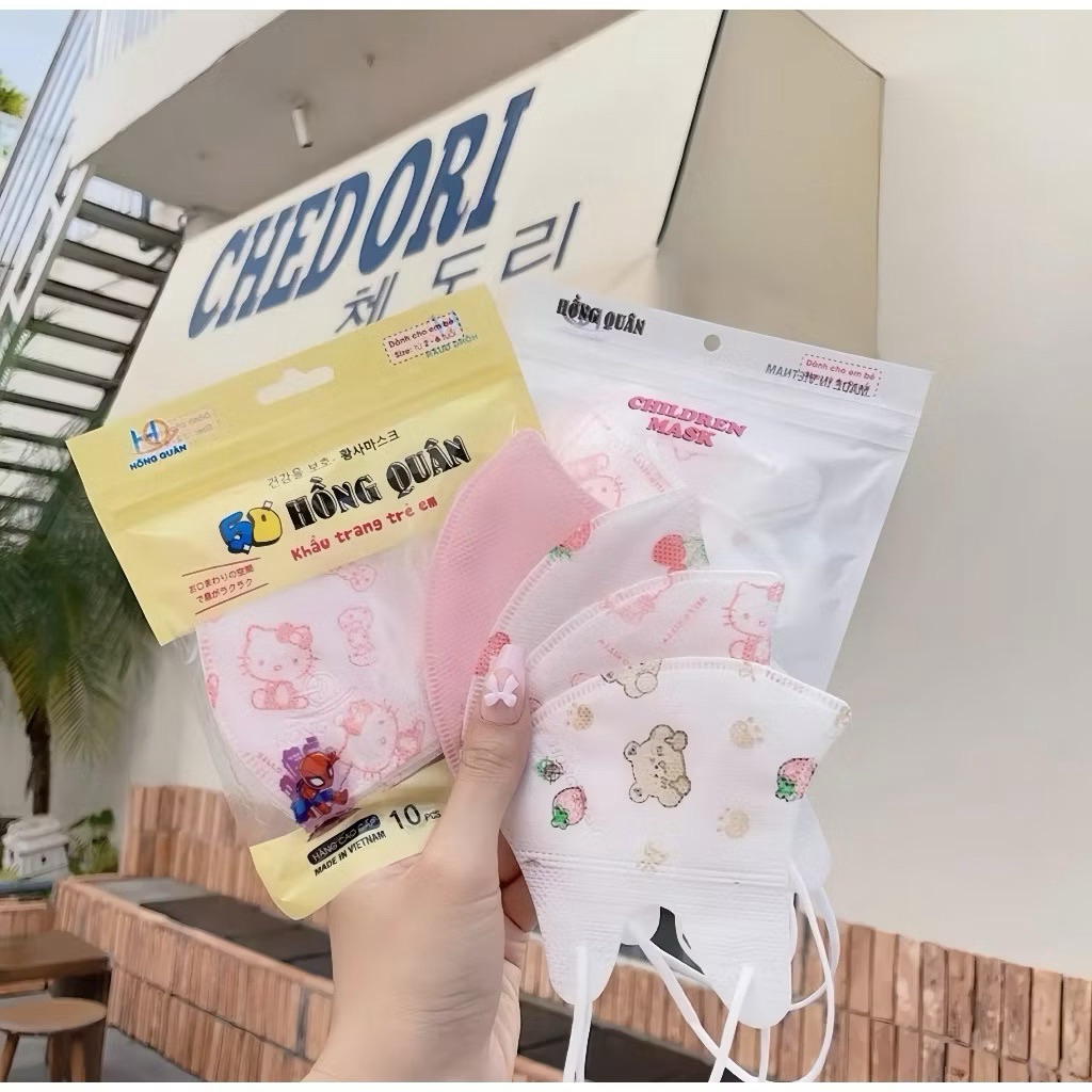 50 Chiếc Khẩu trang 5d cho bé màu trơn 3 size từ 0 đến 9 tuổi mềm mịn ôm mặt