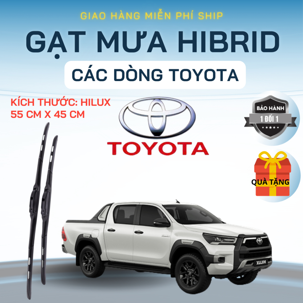 Gạt Mưa Ô Tô TOYOTA  HILUX, VIOS, INNOVA, FORTUNER, ALTIS, CAMRY Lưỡi Silicon Nano Gạt Sạch Êm. 3K