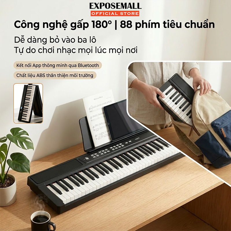 Đàn Piano 88 Phím Gấp Gọn Tiện Lợi - Cắm Tai Nghe Chơi Đêm Không Ồn, Quà Tặng Âm Nhạc Giá Rẻ Cho Bé & Học Sinh