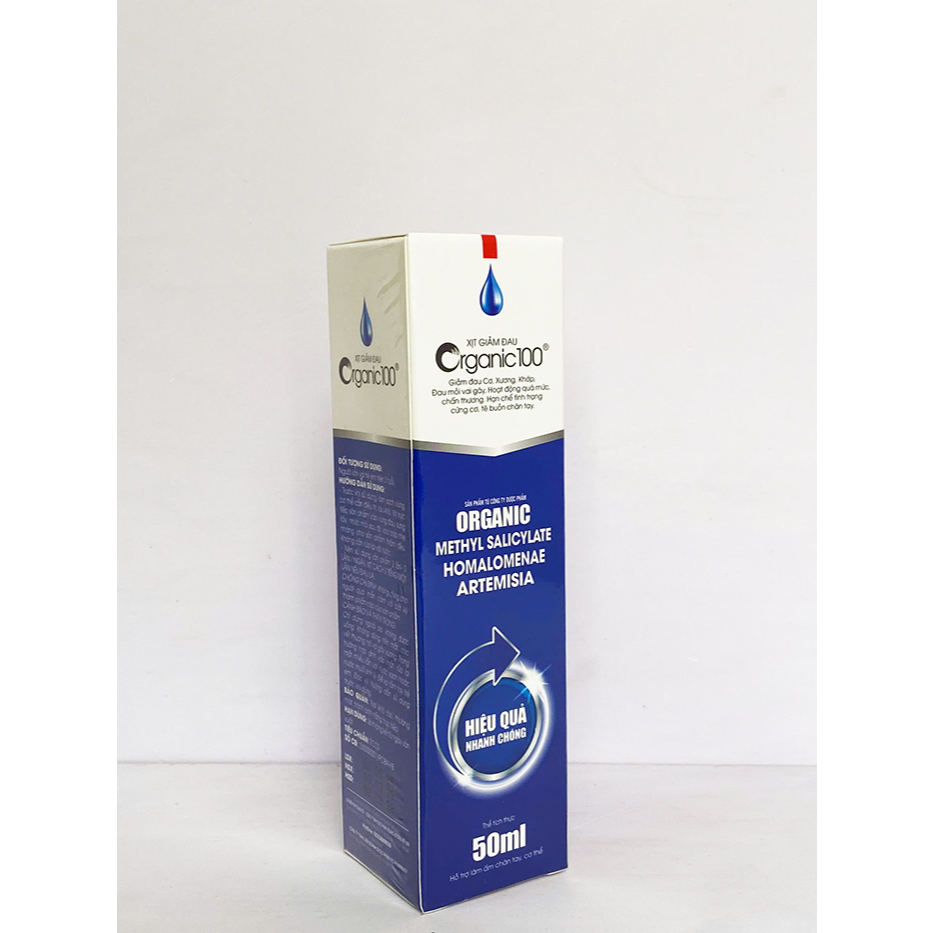 Xịt Giảm Đau ORGANIC 100, Hỗ Trợ Giảm Đau Cơ, Căng Cứng Cơ, Đau Lưng, Đau Khớp, Tê Bì Tay Chân, 50ml