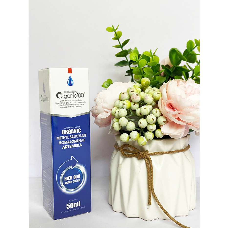 Xịt Giảm Đau ORGANIC 100, Hỗ Trợ Giảm Đau Cơ, Căng Cứng Cơ, Đau Lưng, Đau Khớp, Tê Bì Tay Chân, 50ml