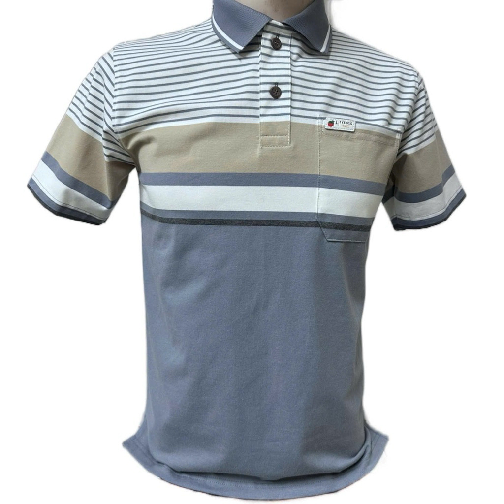 Áo Thun Polo Nam Trung Niên Sọc Ngang cotton Cổ Bẻ Có túi