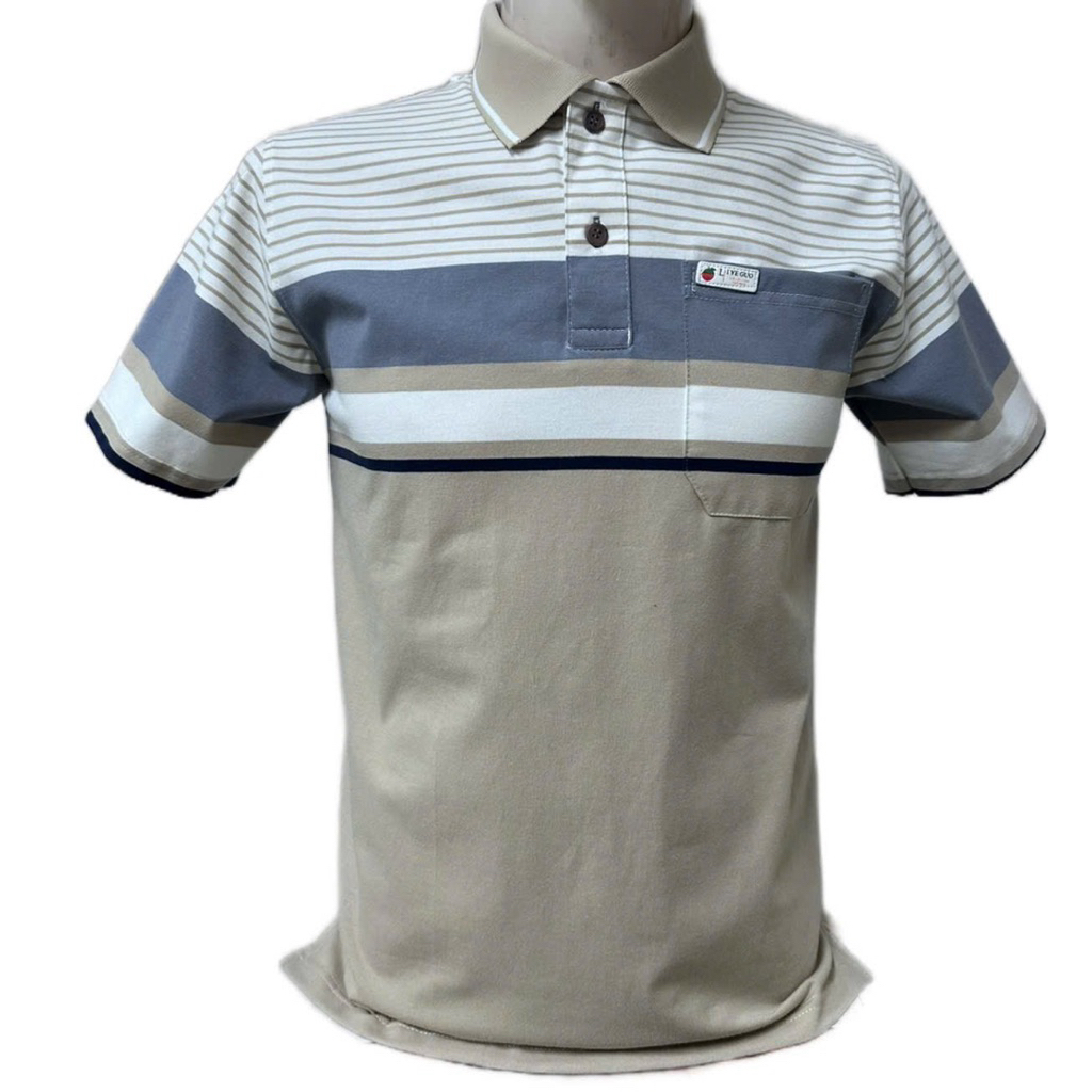 Áo Thun Polo Nam Trung Niên Sọc Ngang cotton Cổ Bẻ Có túi