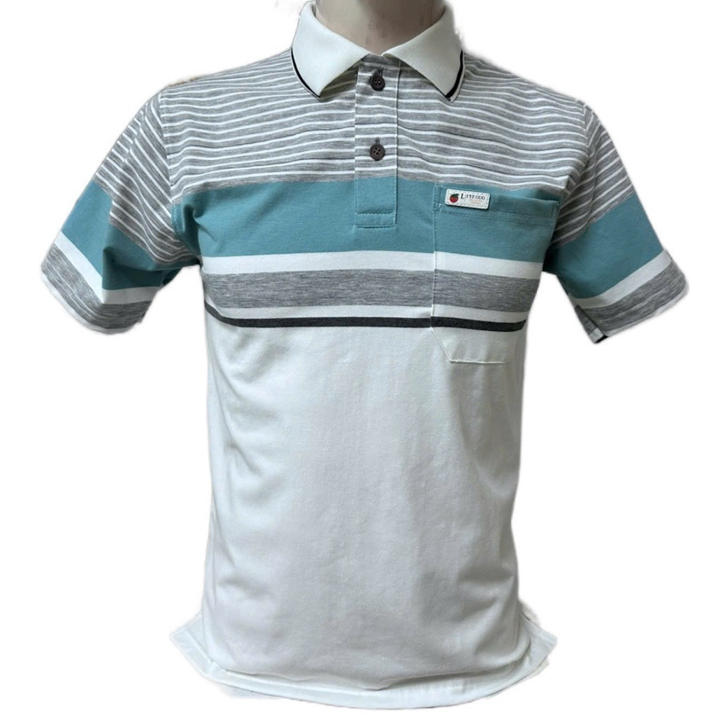 Áo Thun Polo Nam Trung Niên Sọc Ngang cotton Cổ Bẻ Có túi