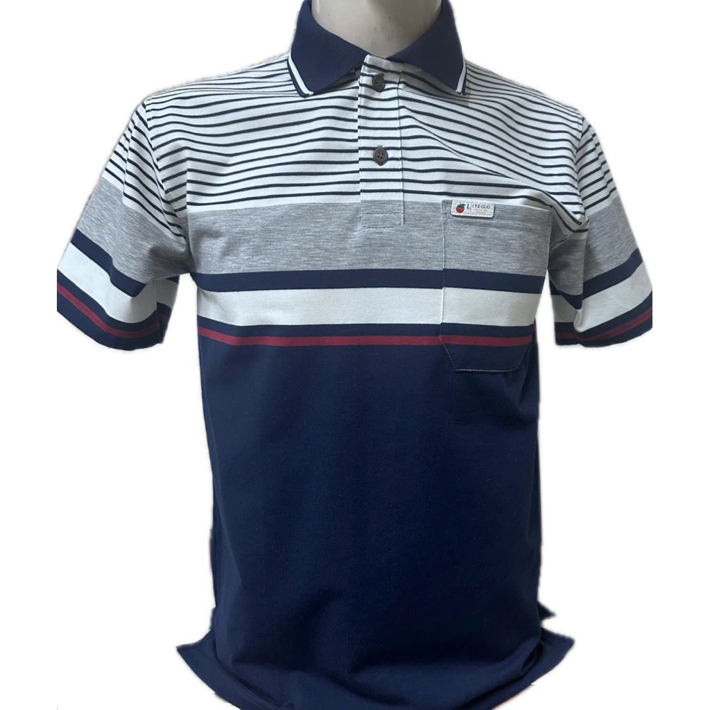 Áo Thun Polo Nam Trung Niên Sọc Ngang cotton Cổ Bẻ Có túi