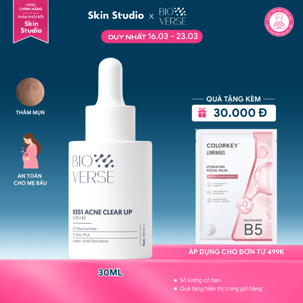 Tinh Chất mờ thâm giảm mụn Niacinamide 5% + Zinc 1% Bioverse B351 Acne ...
