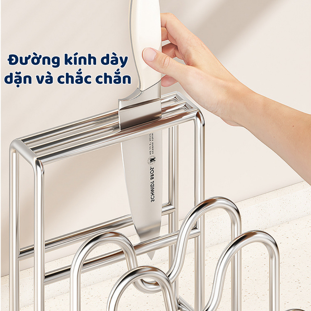 Kệ Để Dao Thớt Nắp Nồi 3 Ngăn, Giá Để Dao Thớt Cao Cấp Chống Gỉ, Thiết Kế Gọn Gàng Cho Nhà Bếp