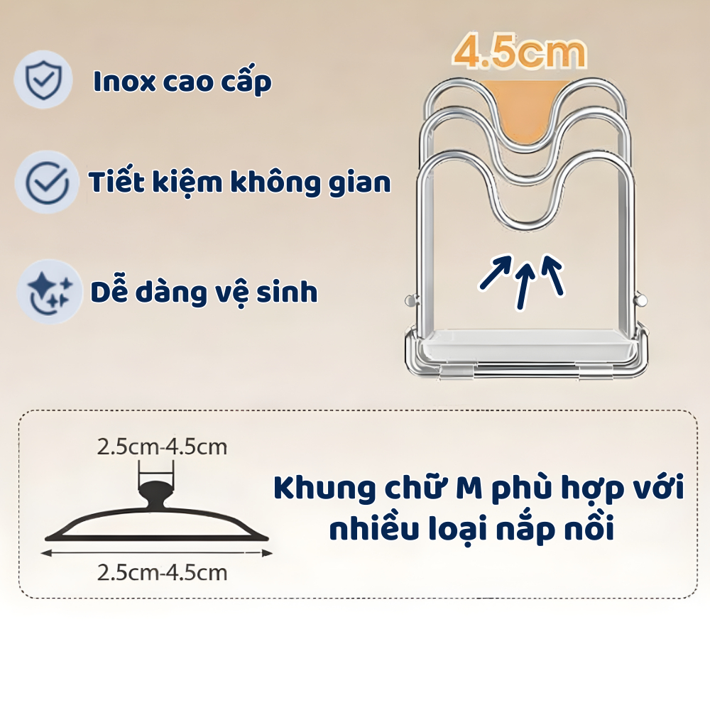 Kệ Để Dao Thớt Nắp Nồi 3 Ngăn, Giá Để Dao Thớt Cao Cấp Chống Gỉ, Thiết Kế Gọn Gàng Cho Nhà Bếp