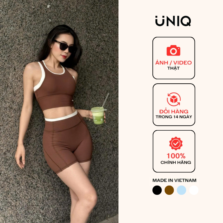 Bộ Đồ Tập Gym Yoga Nữ UNIQ Cool Peel – Áo Line Viền Trắng Nổi & Quần Legging Đùi