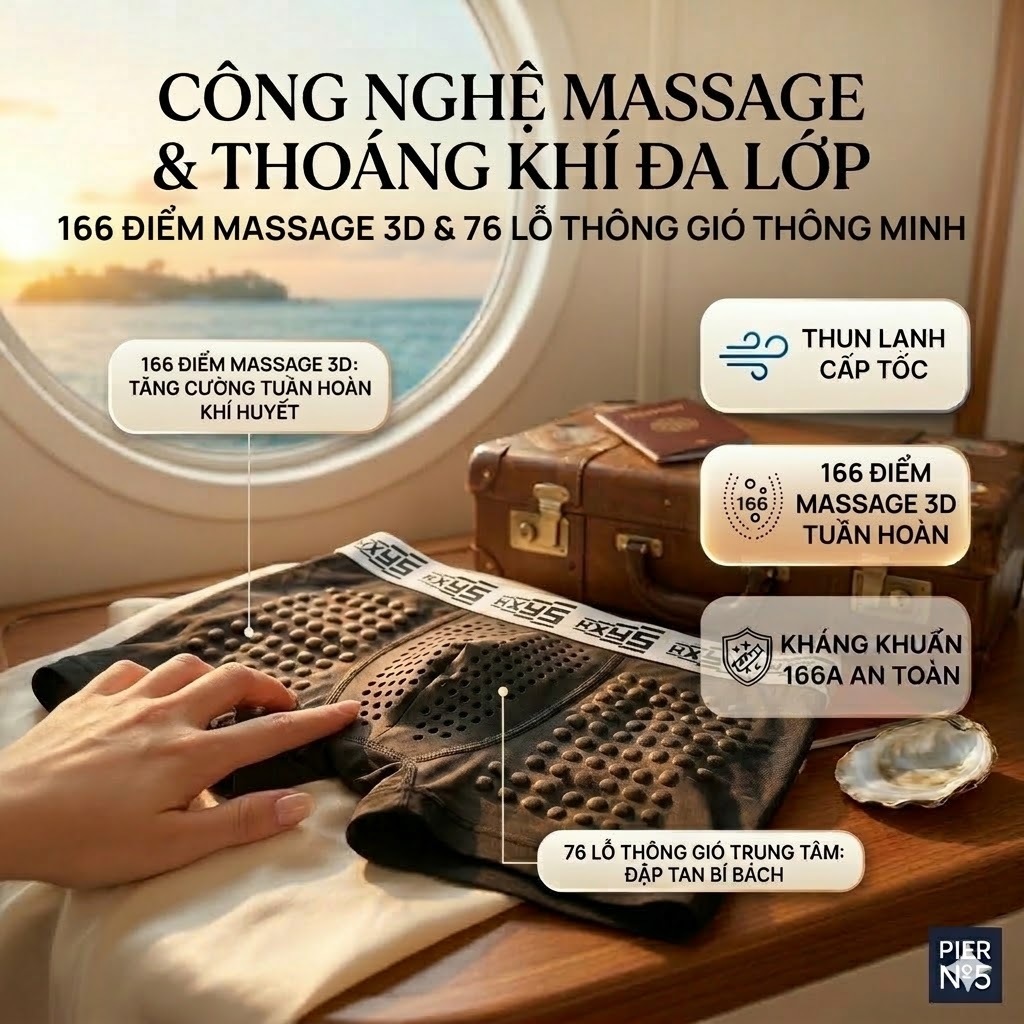 Quần Lót Nam Boxer Santony HXYS0002 - Sịp Hàu Massage, 2 Loại Vải Tùy Chọn PIER N°5
