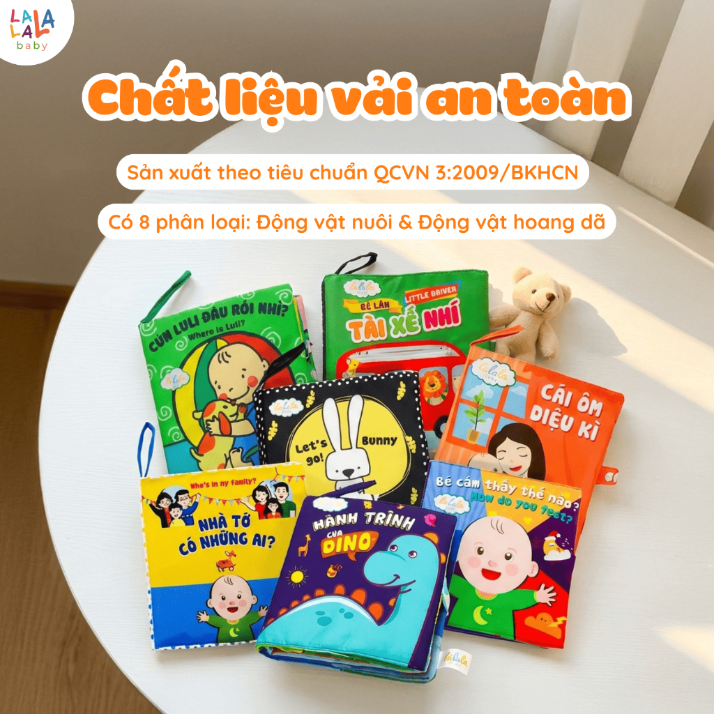 Bộ 2 sách vải Lalala Baby LIFT A FLAP, Hành Trình Của Dino và Nhà Tớ Có Những Ai? phát triển toàn diện bé 0 - 4 tuổi