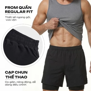 Quần Short Chạy Bộ Nam Active Dáng Suông Insidemen Double Layer Có Lớp Lót Mềm Mại ISO004EDP01
