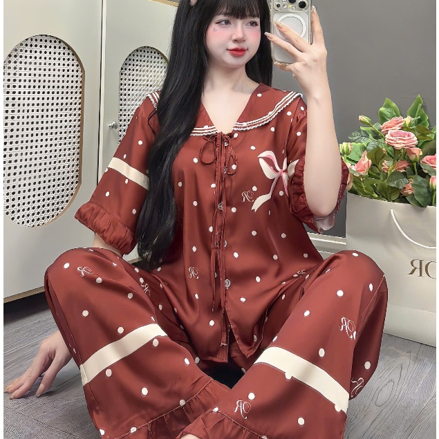 Đồ ngủ lụa lạnh cao cấp,đồ bộ nữ đồ mặc nhà,đồ ngủ dễ thương tiểu thư,pijama mát họa tiết cute [19]