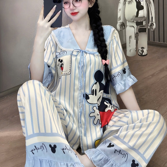 Đồ ngủ lụa lạnh cao cấp,đồ bộ nữ đồ mặc nhà,đồ ngủ dễ thương tiểu thư,pijama mát họa tiết cute [19]