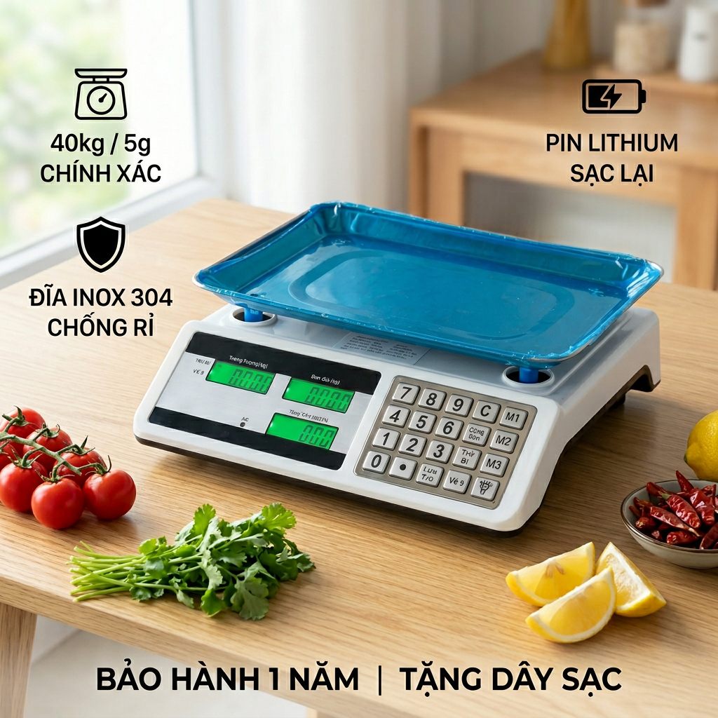 cân điện tử TANKMECH 40kg/5g - Cân tính tiền tiếng việt cao cấp  Cân điện tử dùng sạc hoặc pin màn hình hiển thị 2 mặt