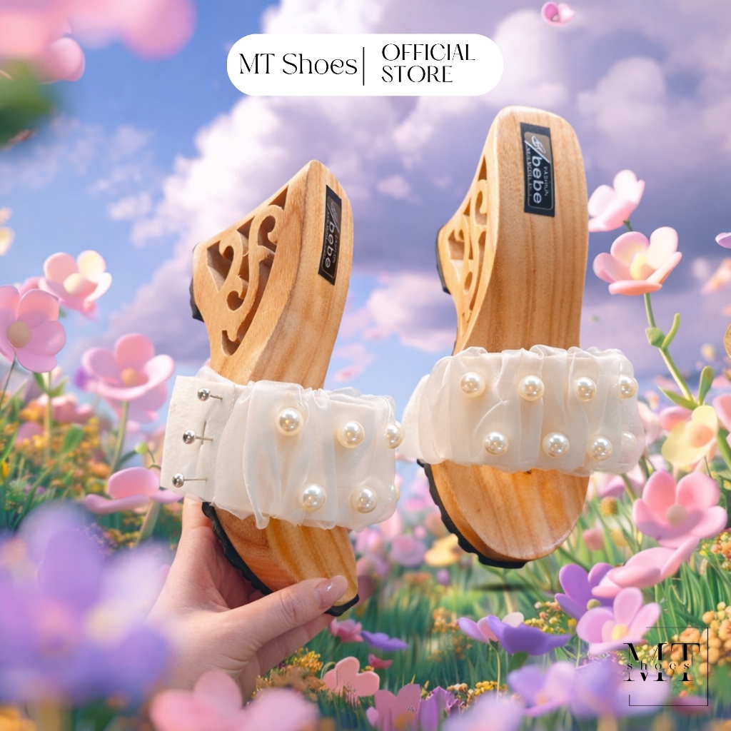 Guốc Gỗ Guốc Mộc Nữ Quai Ngọc Đế Thiết Kế Chạm Khắc Cao 10 Phân Form Đẹp Tôn Chân MT Shoes GM013