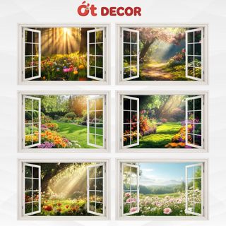 Tranh Dán Tường 3D Hình Cửa Sổ Thiên Nhiên Giúp Căn Phòng Thoáng Đãng, Đầy Ánh Sáng - Ớt Decor