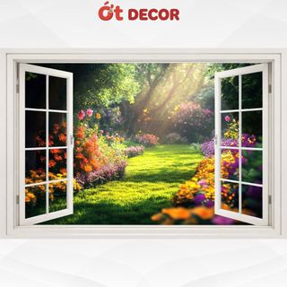 Tranh Dán Tường 3D Hình Cửa Sổ Thiên Nhiên Giúp Căn Phòng Thoáng Đãng, Đầy Ánh Sáng - Ớt Decor
