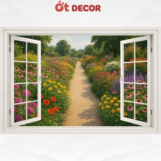 Tranh Dán Tường 3D Hình Cửa Sổ Thiên Nhiên Giúp Căn Phòng Thoáng Đãng, Đầy Ánh Sáng - Ớt Decor