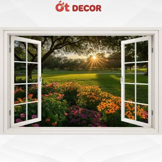 Tranh Dán Tường 3D Hình Cửa Sổ Thiên Nhiên Giúp Căn Phòng Thoáng Đãng, Đầy Ánh Sáng - Ớt Decor