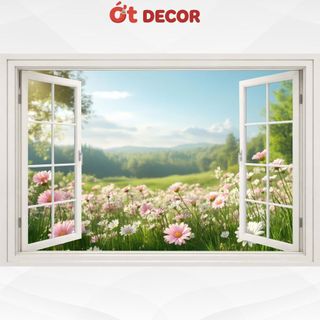 Tranh Dán Tường 3D Hình Cửa Sổ Thiên Nhiên Giúp Căn Phòng Thoáng Đãng, Đầy Ánh Sáng - Ớt Decor