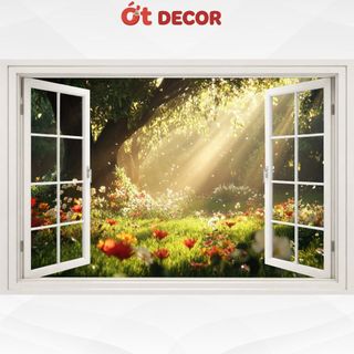 Tranh Dán Tường 3D Hình Cửa Sổ Thiên Nhiên Giúp Căn Phòng Thoáng Đãng, Đầy Ánh Sáng - Ớt Decor