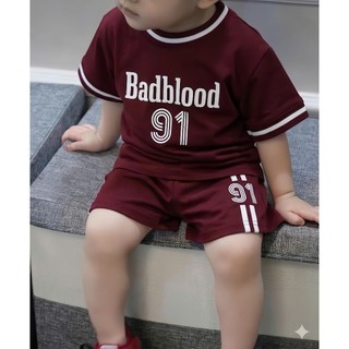 Set Bộ Bé Trai BADBLOOD Đỏ Đô Áo Thun Quần Short Coton Mát Mịn 7-15kg,Đồ Bé Trai Thể Thao Mùa Hè A18