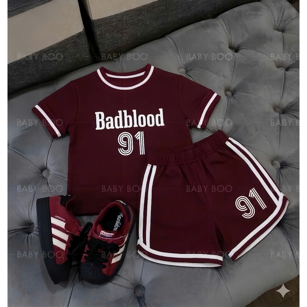 Set Bộ Bé Trai BADBLOOD Đỏ Đô,Bộ Quần Áo Trẻ Em Cotton Mát Mịn 7-15kg,Đồ Bé Trai Thể Thao Mùa Hè A18