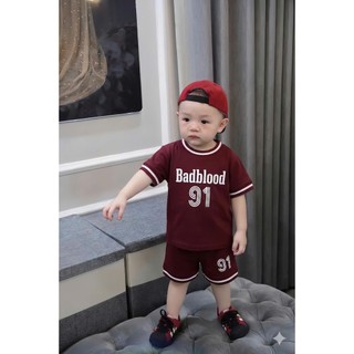 Set Bộ Bé Trai BADBLOOD Đỏ Đô Áo Thun Quần Short Coton Mát Mịn 7-15kg,Đồ Bé Trai Thể Thao Mùa Hè A18