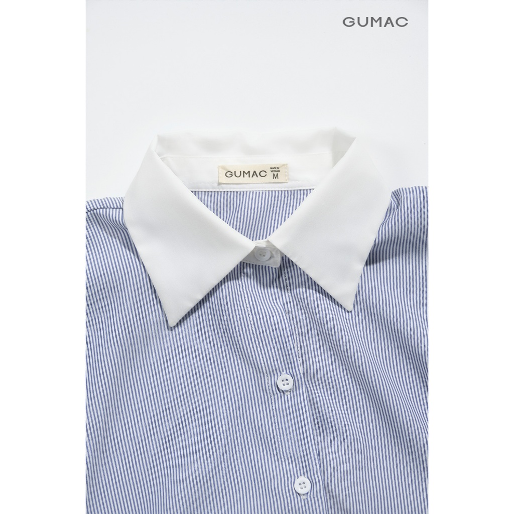 Áo Sơ Mi Nữ Tay Ngắn GUMAC Form Suông Cơ Bản Chất Cotton Sọc Mềm Mịn Thoáng Mát LAF0322