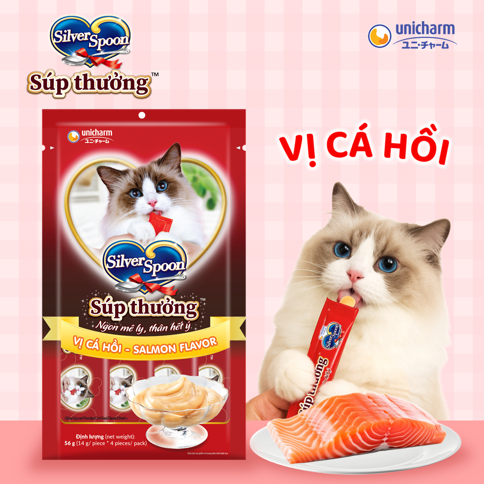 [V] Combo 2 súp thưởng dạng thanh cho mèo Silver Spoon 56g ( 4 thanh 14g) - 6 Vị Thơm Ngon - 100% thịt cá thật hảo hạng